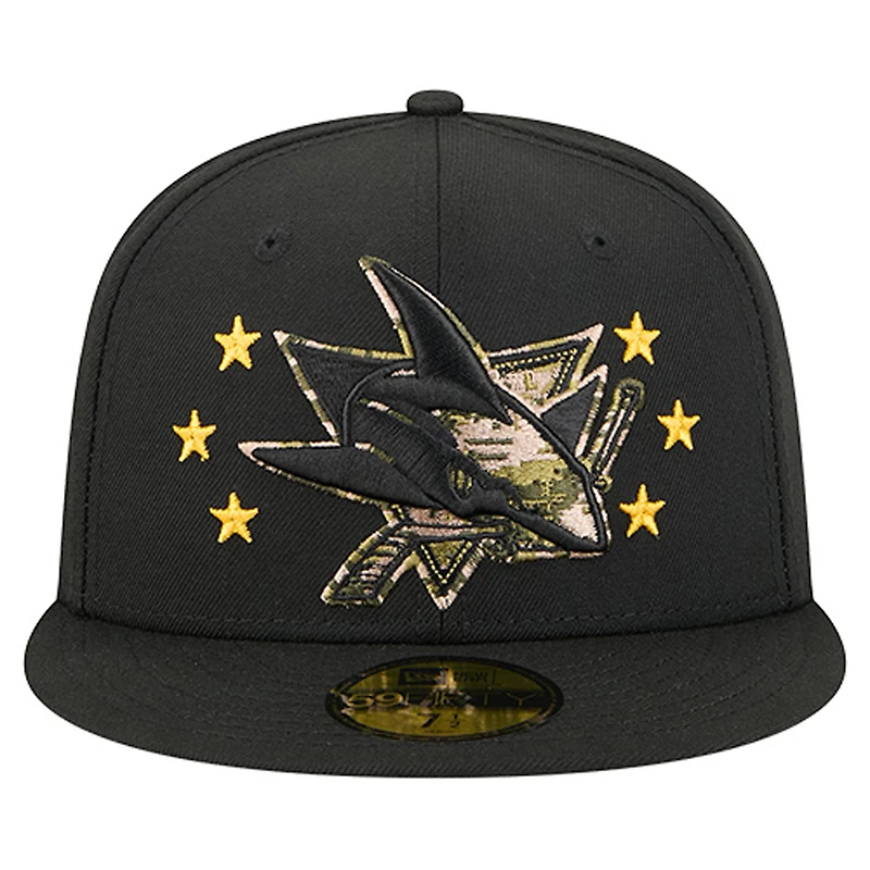 Casquette ajustée 59FIFTY pour homme New Era, motif camouflage numérique, étoiles, San Jose Sharks, noir