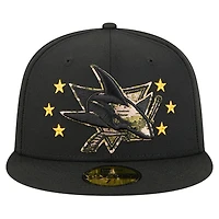 Casquette ajustée 59FIFTY pour homme New Era, motif camouflage numérique, étoiles, San Jose Sharks, noir