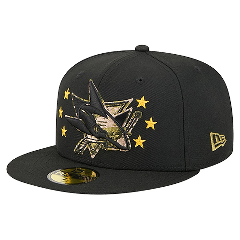 Casquette ajustée 59FIFTY pour homme New Era, motif camouflage numérique, étoiles, San Jose Sharks, noir