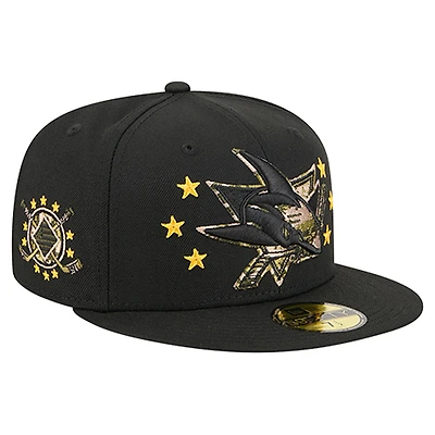 Men's New Era Black San Jose Sharks Military Appreciation Digital Camo Stars 59FIFTY Fitted Hat
