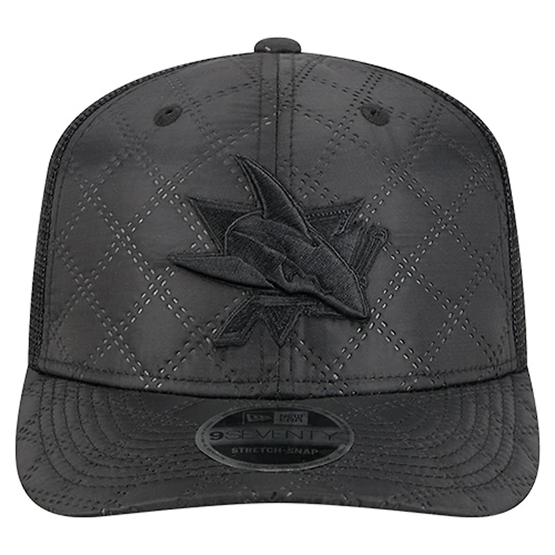 Men's New Era  Black San Jose Sharks Quilted Nylon 9SEVENTY Adjustable Trucker Hat