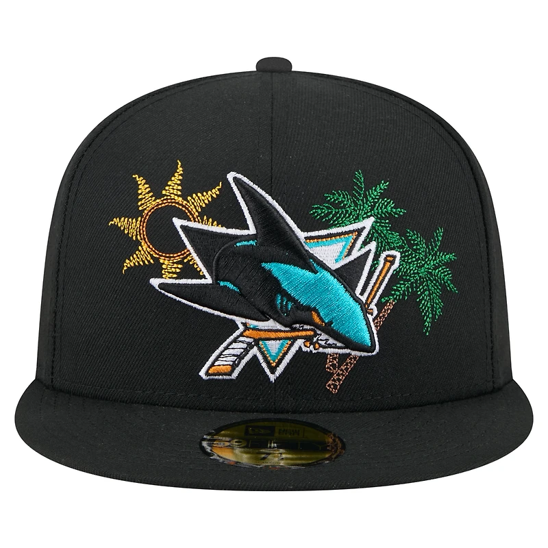 Casquette ajustée New Era 59FIFTY noire pour homme, motif State Stitch des Sharks de San Jose