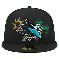 Casquette ajustée New Era 59FIFTY noire pour homme, motif State Stitch des Sharks de San Jose