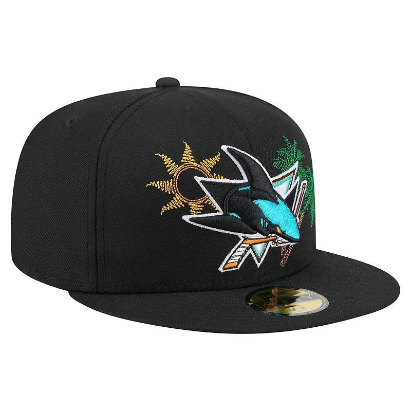 Casquette ajustée New Era 59FIFTY noire pour homme, motif State Stitch des Sharks de San Jose