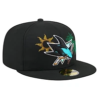 Casquette ajustée New Era 59FIFTY noire pour homme, motif State Stitch des Sharks de San Jose