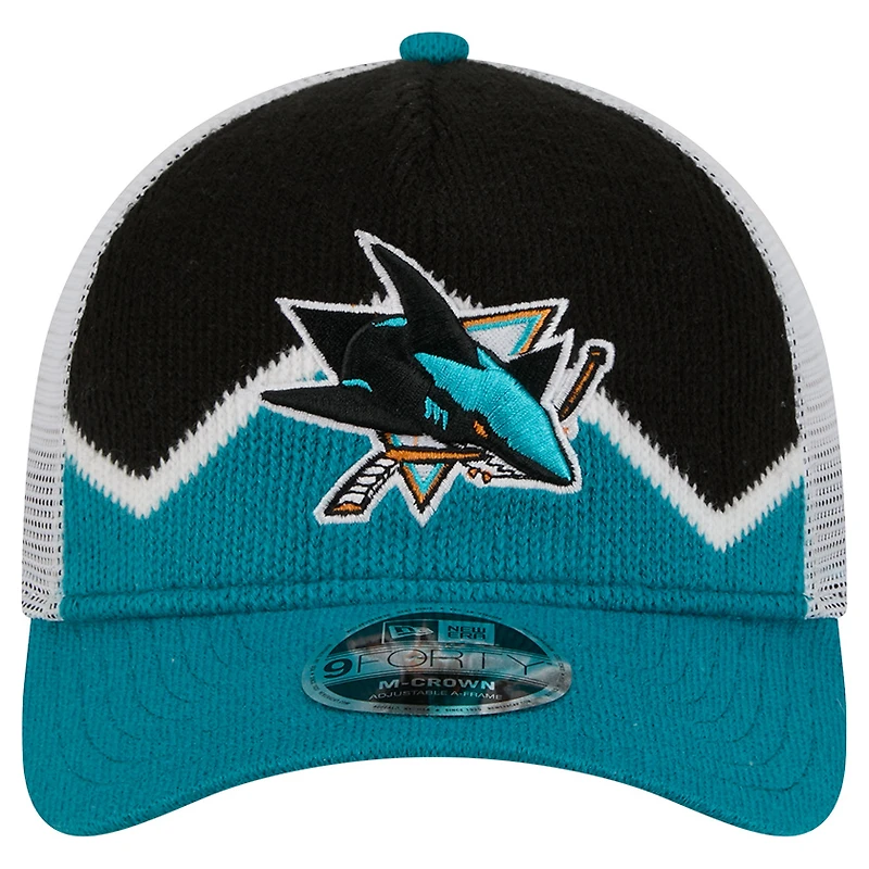 Men's New Era  Teal/Black San Jose Sharks Hockey Sock 9FORTY A-Frame M-Crown Adjustable Trucker Hat