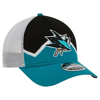 Men's New Era  Teal/Black San Jose Sharks Hockey Sock 9FORTY A-Frame M-Crown Adjustable Trucker Hat