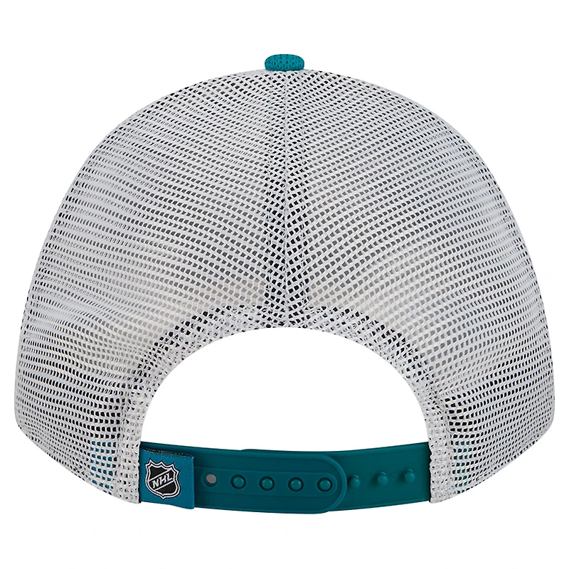 Men's New Era  Teal/Black San Jose Sharks Hockey Sock 9FORTY A-Frame M-Crown Adjustable Trucker Hat