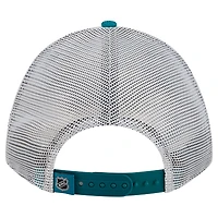 Men's New Era  Teal/Black San Jose Sharks Hockey Sock 9FORTY A-Frame M-Crown Adjustable Trucker Hat