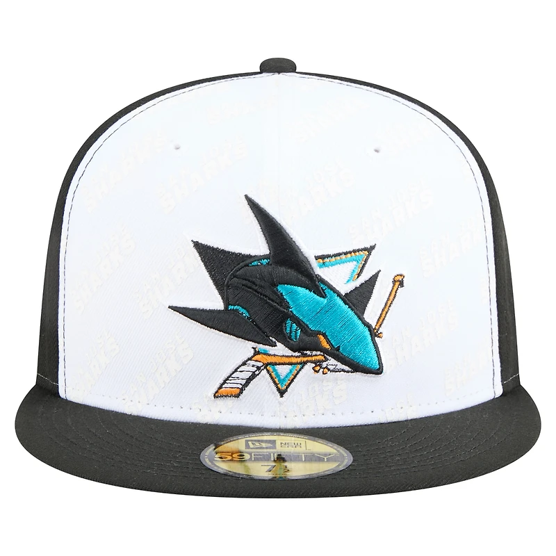 Men's New Era White/Black San Jose Sharks Repeat Two-Tone 59FIFTY Fitted Hat