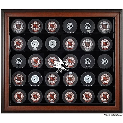 Vitrine de présentation marron pour 30 rondelles des Sharks de San Jose