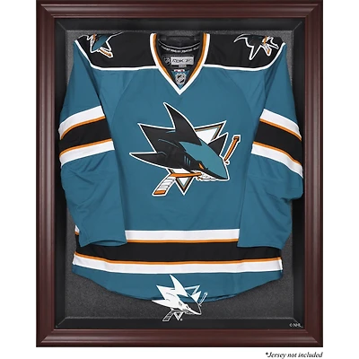 Vitrine de présentation encadrée en acajou pour maillots des Sharks de San Jose