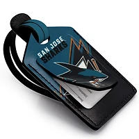 Étiquette de bagage en cuir personnalisée San Jose Sharks bleu sarcelle