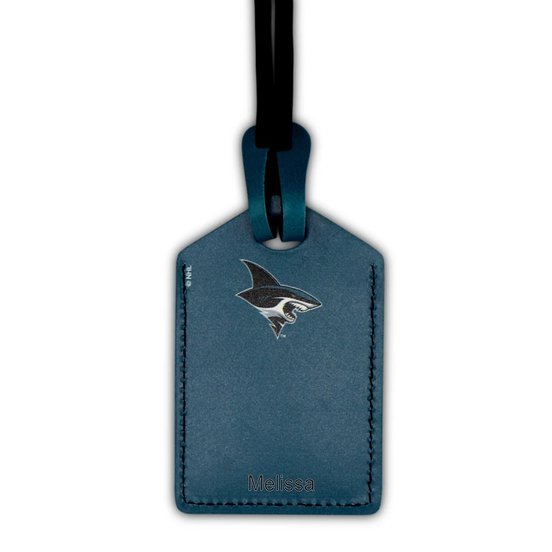 Étiquette à bagages personnalisée en cuir turquoise des Sharks de San Jose