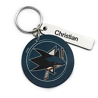 Porte-clés rond en cuir personnalisé des requins de San Jose bleu sarcelle