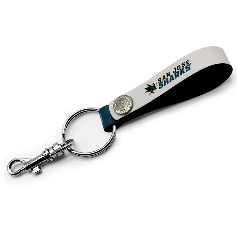 Porte-clés en cuir blanc San Jose Sharks à boucle personnalisée
