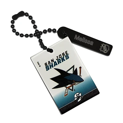 White San Jose Sharks Personalized Leather Rectangle Bag Tag