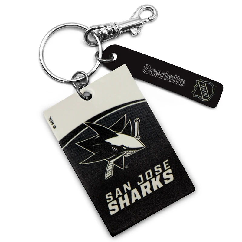 Porte-clés rectangulaire en cuir blanc San Jose Sharks personnalisé