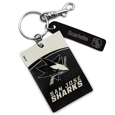 White San Jose Sharks Personalized Leather Rectangle Keychain