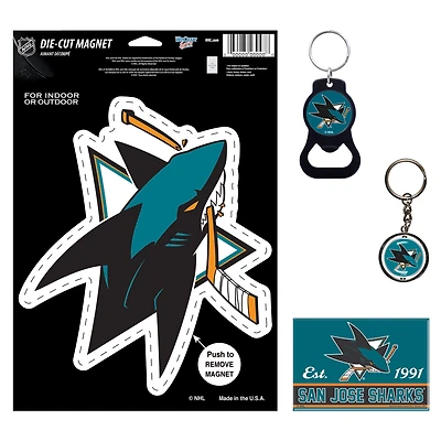 Ensemble de 4 porte-clés et aimants WinCraft San Jose Sharks