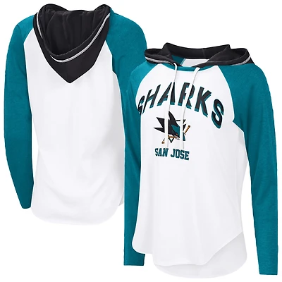 Women's G-III 4Her by Carl Banks  White San Jose Sharks VIP Raglan Long Sleeve Hoodie T-Shirt
