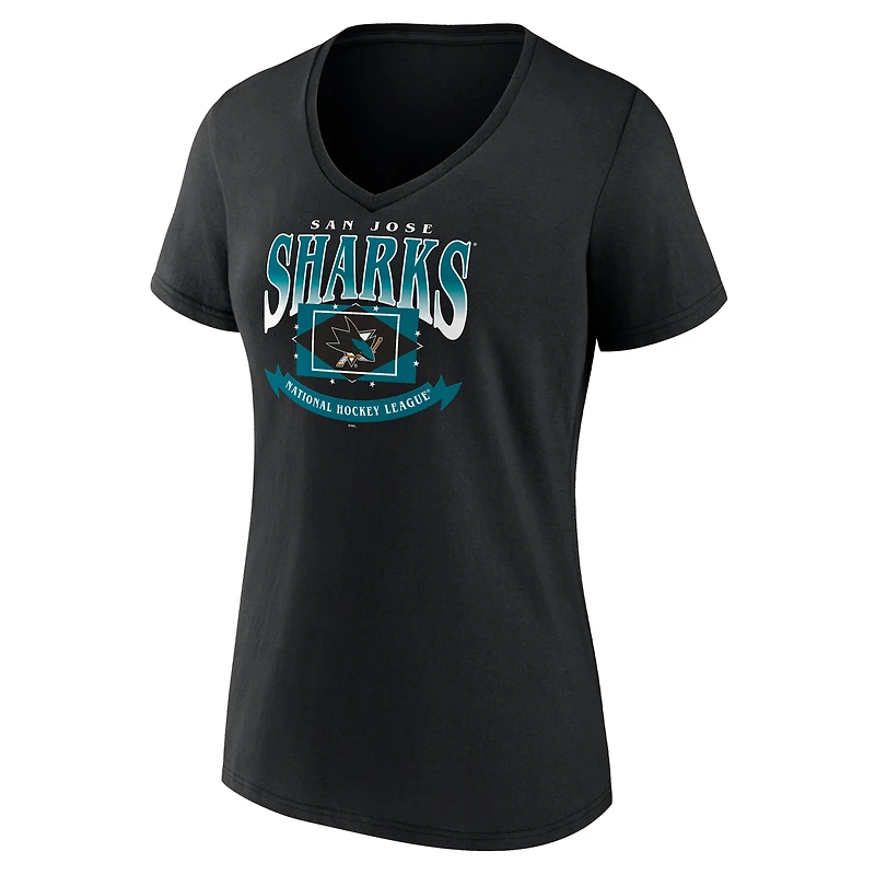 T-shirt noir à col en V pour femmes San Jose Sharks Slapshot
