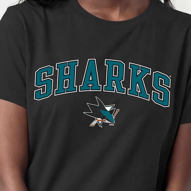 Women's Champion Black San Jose Sharks Arch Mascot Logo T-Shirt