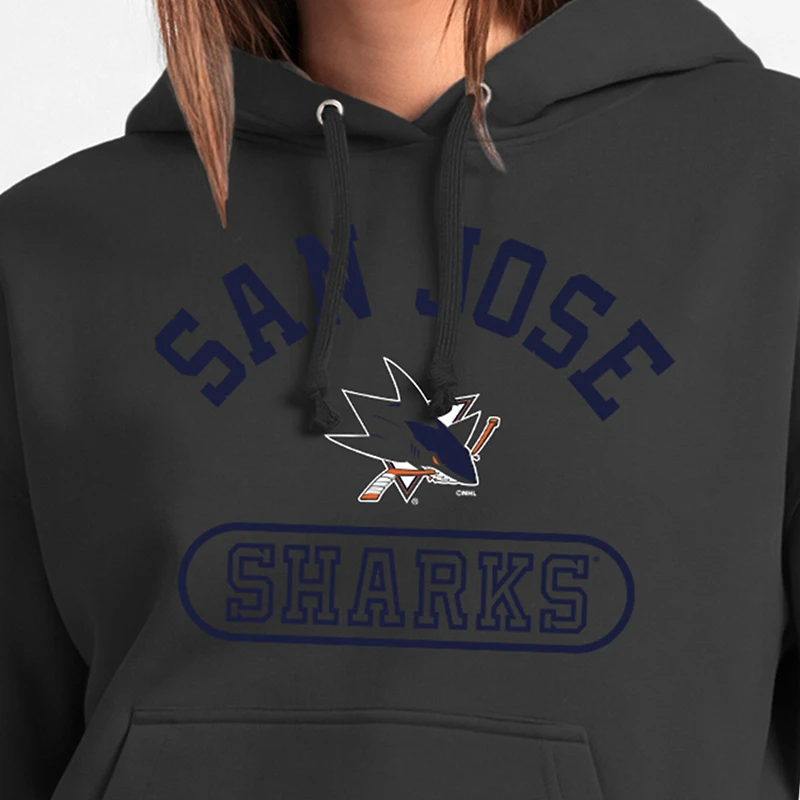 Sweat à capuche Champion noir pour femme, modèle Arched Pill Box, San Jose Sharks.