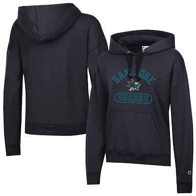 Sweat à capuche Champion noir pour femme, modèle Arched Pill Box, San Jose Sharks.