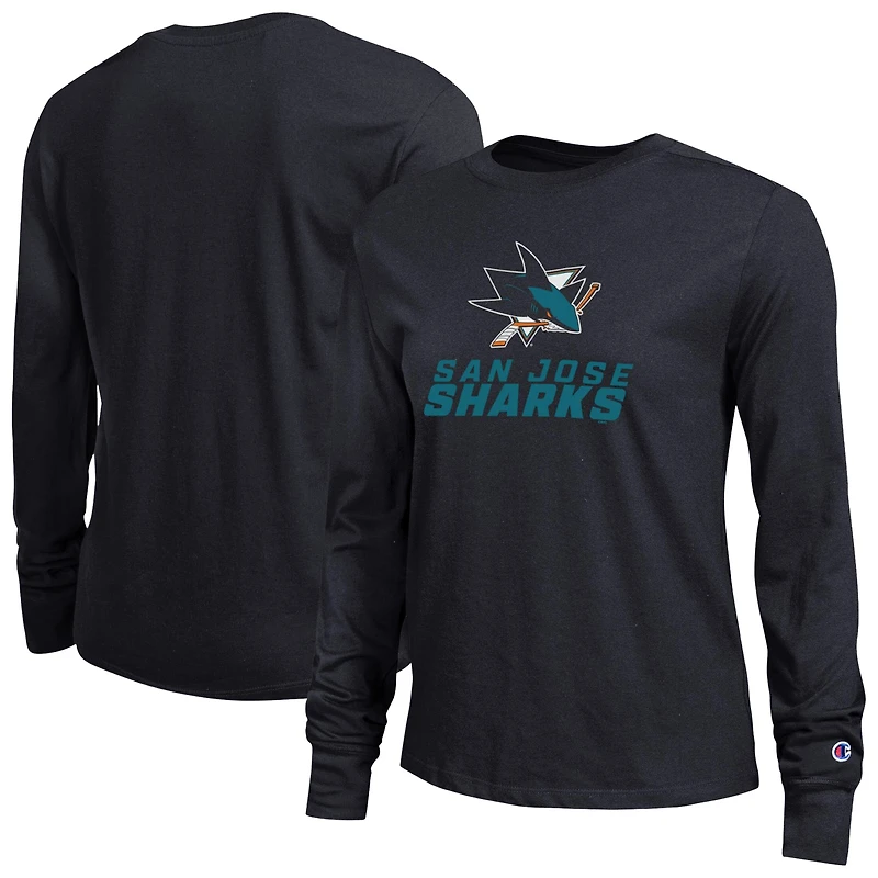 Women's Champion Black San Jose Sharks Wordmark Lockup Long Sleeve T-Shirt