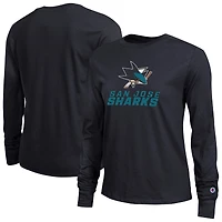 Women's Champion  Black San Jose Sharks Wordmark Lockup Long Sleeve T-Shirt