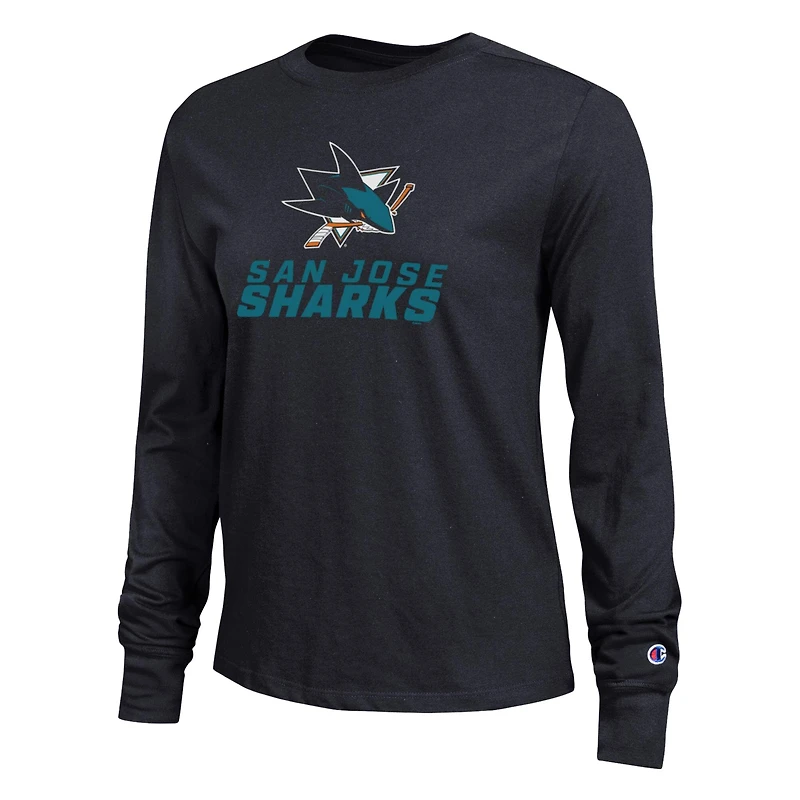 Women's Champion Black San Jose Sharks Wordmark Lockup Long Sleeve T-Shirt