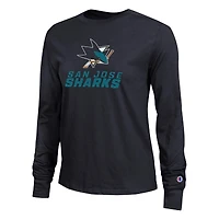Women's Champion  Black San Jose Sharks Wordmark Lockup Long Sleeve T-Shirt