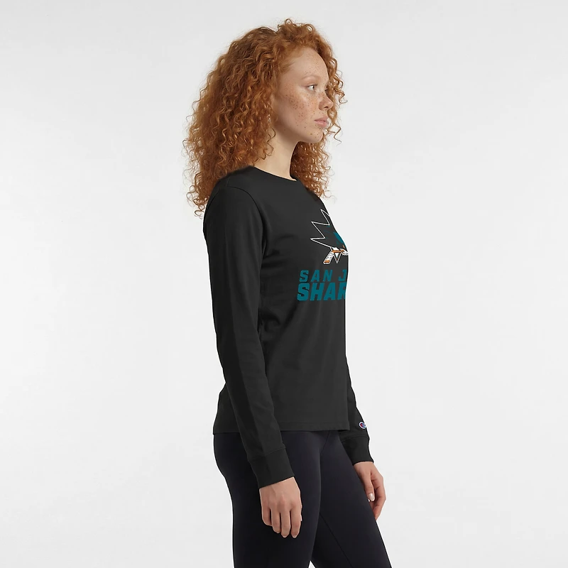 Women's Champion Black San Jose Sharks Wordmark Lockup Long Sleeve T-Shirt