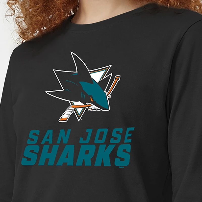 Women's Champion Black San Jose Sharks Wordmark Lockup Long Sleeve T-Shirt