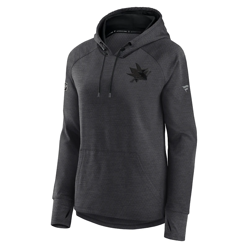 Chandail à capuche raglan authentique Pro Road Performance des Sharks de San Jose Fanatics Heather Charcoal pour femmes