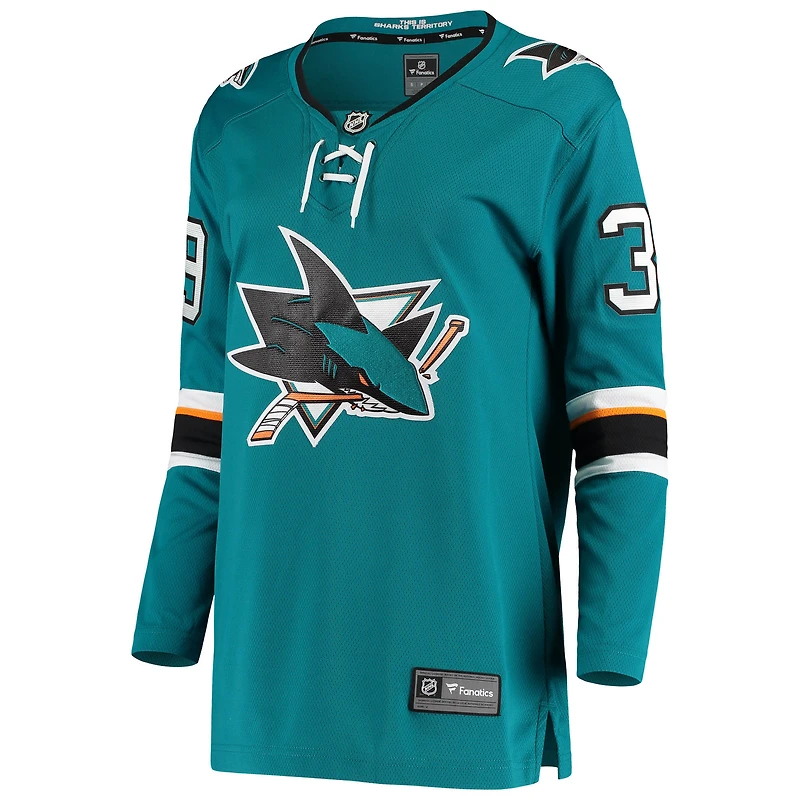 Maillot de joueur à domicile Fanatics Logan Couture pour femmes, sarcelle, San Jose Sharks Breakaway