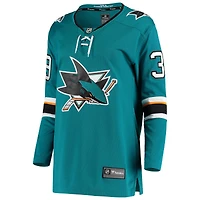 Maillot de joueur à domicile Fanatics Logan Couture pour femmes, sarcelle, San Jose Sharks Breakaway