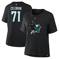 Women's Fanatics Macklin Celebrini Black San Jose Sharks Authentic Stack Name & Number T-Shirt