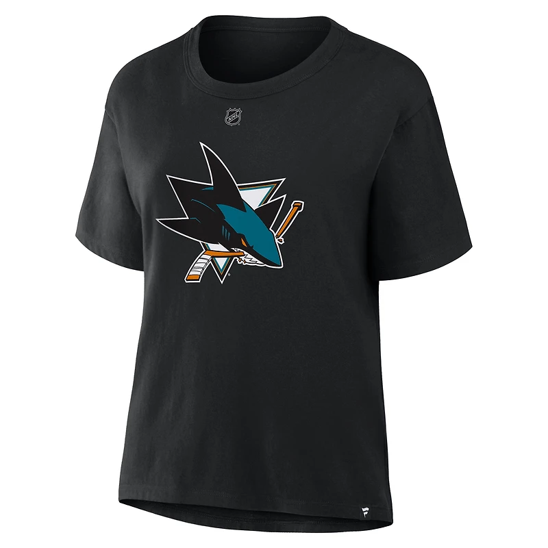 Women's Fanatics Macklin Celebrini Black San Jose Sharks Authentic Stack Name & Number T-Shirt