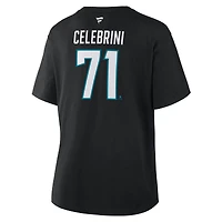 Women's Fanatics Macklin Celebrini Black San Jose Sharks Authentic Stack Name & Number T-Shirt