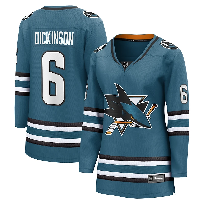 Women's Fanatics Sam Dickinson Teal San Jose Sharks Home Breakaway Jersey