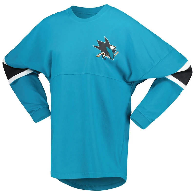 T-shirt à manches longues en jersey San Jose Sharks bleu sarcelle de marque Fanatics pour femme