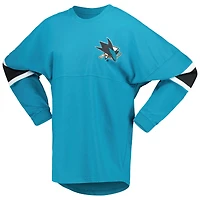 T-shirt à manches longues en jersey San Jose Sharks bleu sarcelle de marque Fanatics pour femme