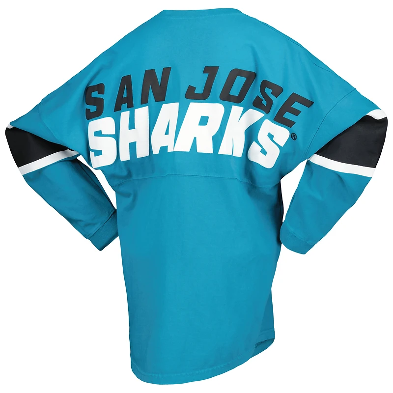 T-shirt à manches longues en jersey San Jose Sharks bleu sarcelle de marque Fanatics pour femme