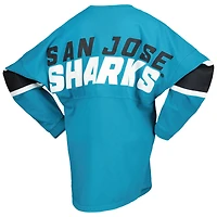 T-shirt à manches longues en jersey San Jose Sharks bleu sarcelle de marque Fanatics pour femme
