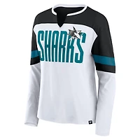 T-shirt à manches longues et col cranté pour femme Fanatics San Jose Sharks blanc/noir Frozen