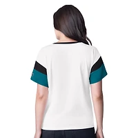 T-shirt surdimensionné à col en V et strass G-III 4Her by Carl Banks pour femme, motif patinoire des Sharks de San Jose, blanc