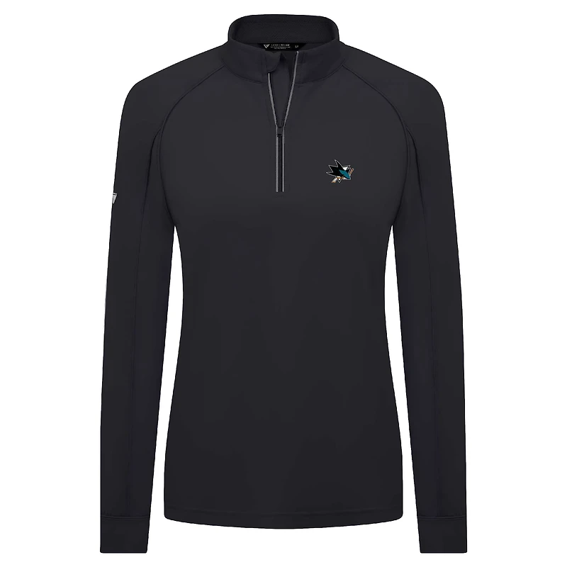 Haut à glissière quart de tour Kinetic Insignia Core Raglan pour femme Levelwear noir des Sharks San Jose