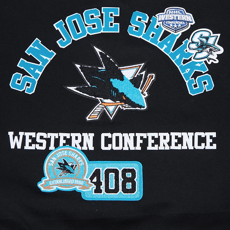 Sweat-shirt court Pro Standard noir pour femme avec code régional des Sharks de San Jose